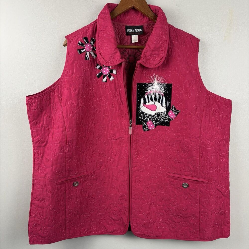 Scrap Work Country Vest 2X Patchwork Colorful, Quilted, Wearable Art Collared
